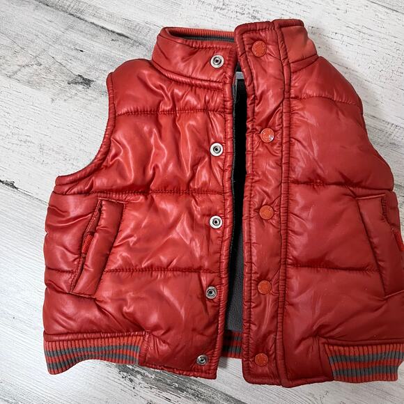 Janie and Jack Vest Baby Boys 3-6M Orange Fleece Lined Puffer Snap Front Pockets - Picture 3 of 7